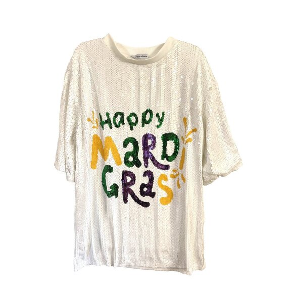 Happy Mardi Gras Sequin Dress/Tunic in White One Size Fits Most - Picture 1 of 5
